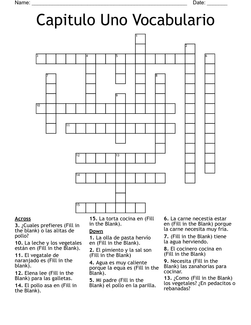 Capitulo Uno Vocabulario  Crossword