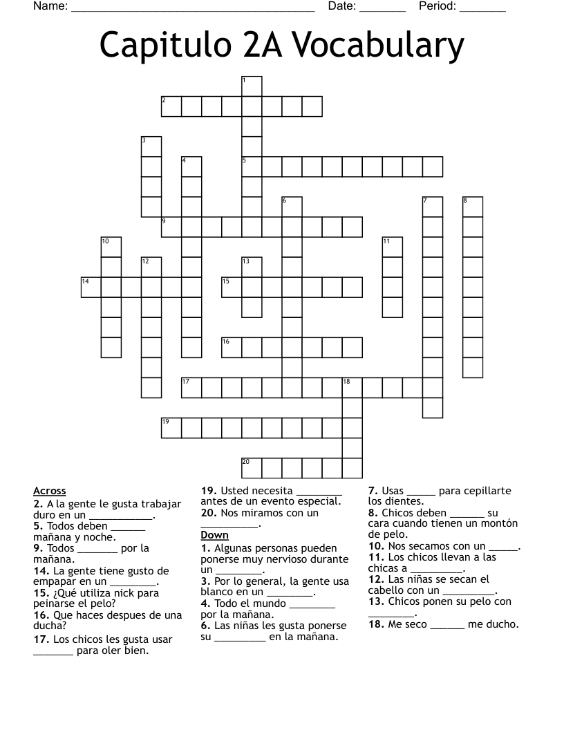 Capitulo  2A Vocabulary Crossword