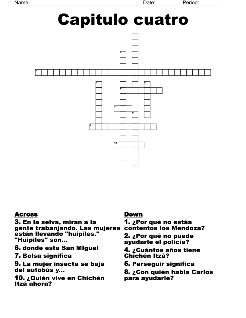 Capitulo cuatro Crossword