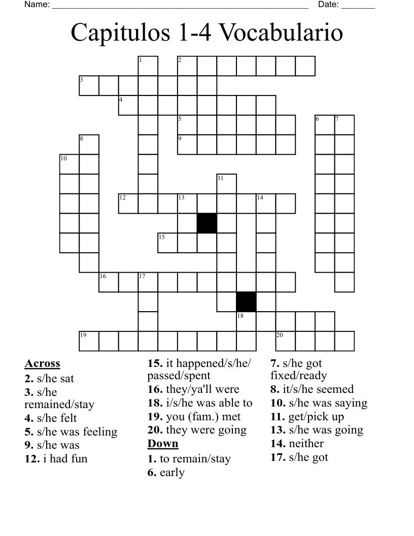Capitulos 1-4 Vocabulario Crossword