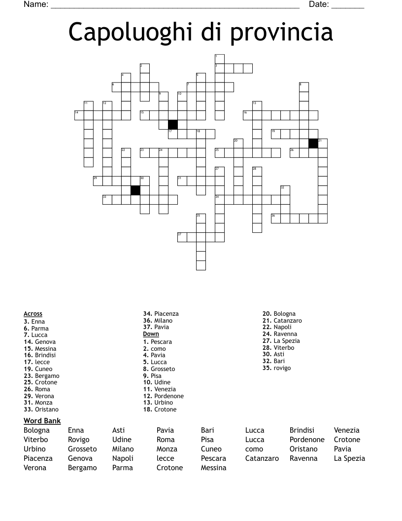 Capoluoghi di provincia Crossword