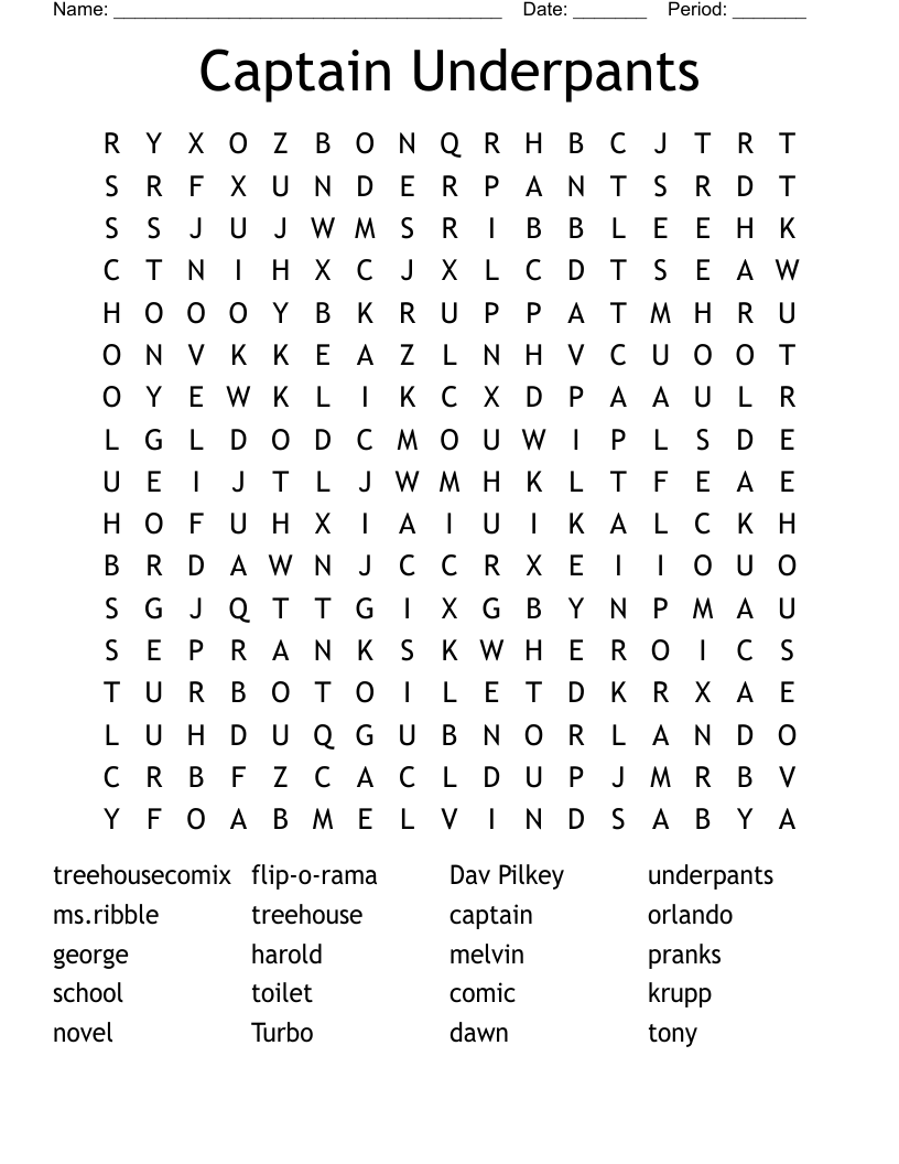 Captain Underpants Word Search