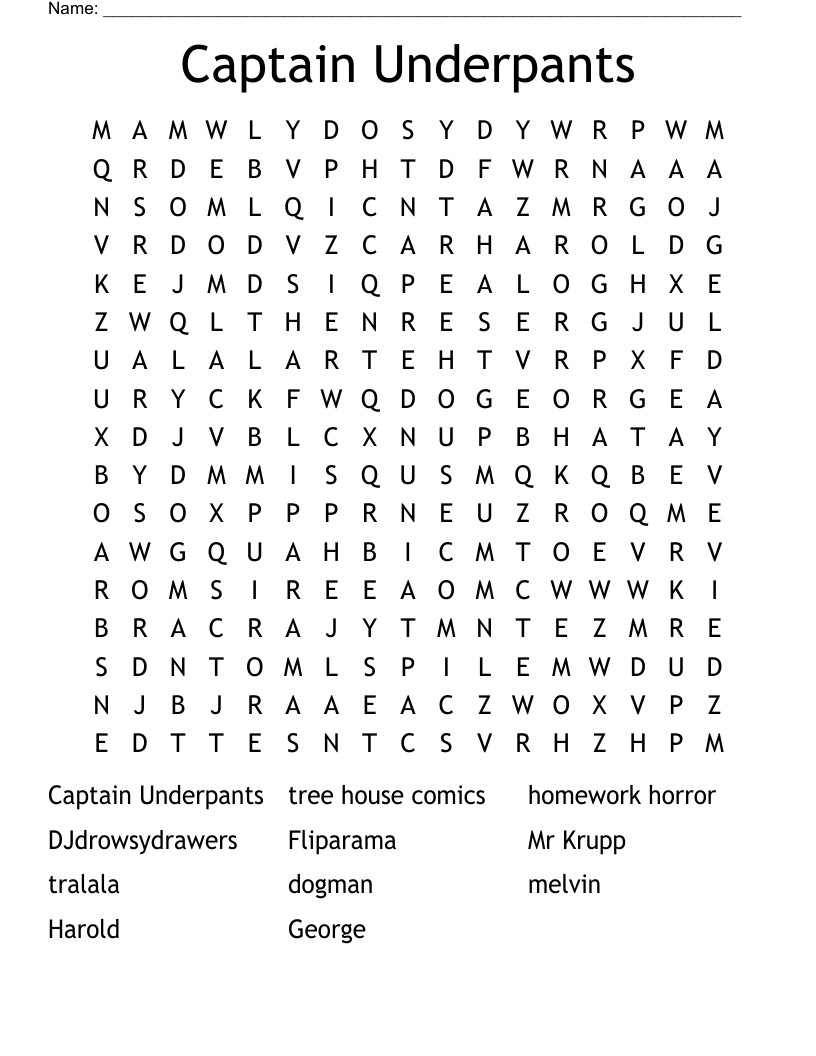 Captain Underpants Word Search