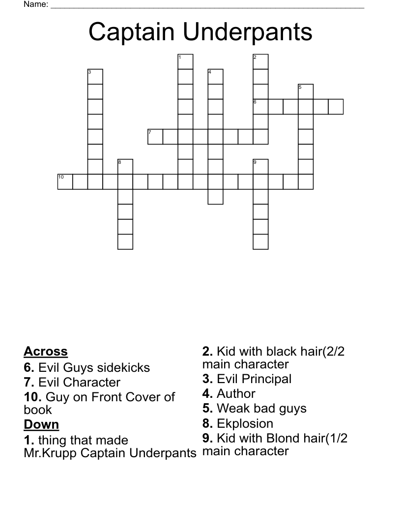 Captain Underpants Crossword