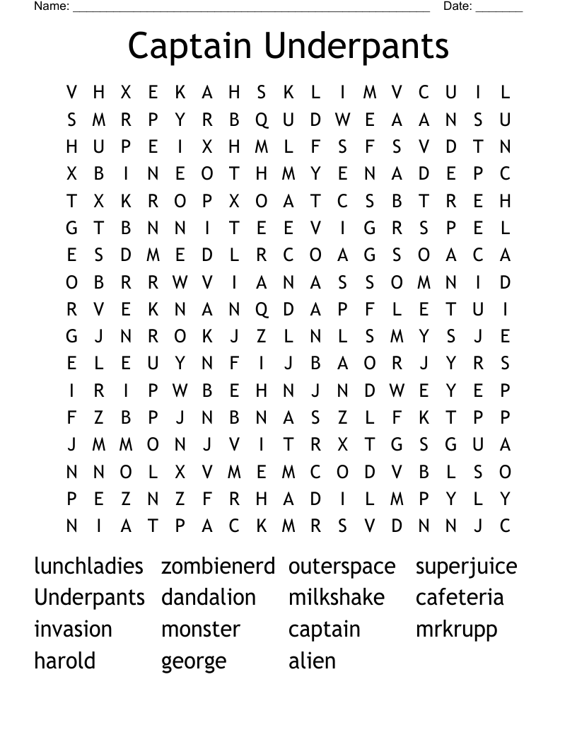Captain Underpants Word Search