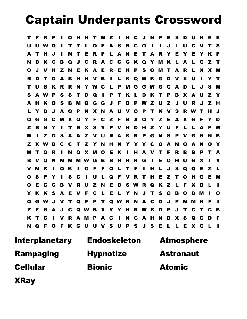 Captain Underpants Crossword Word Search