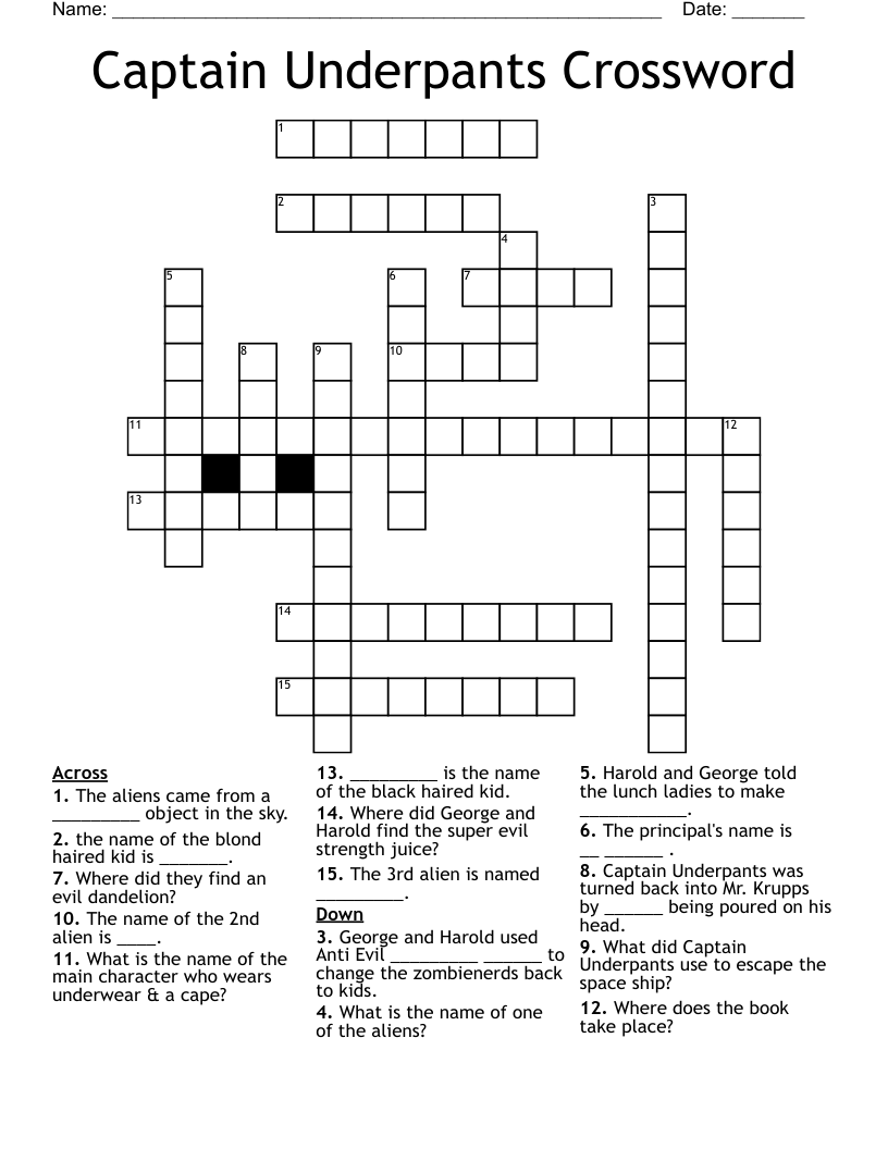 Captain Underpants Crossword