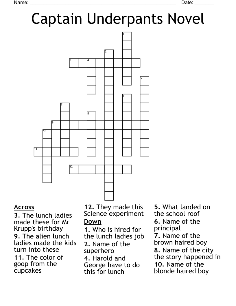 Captain Underpants Novel Crossword