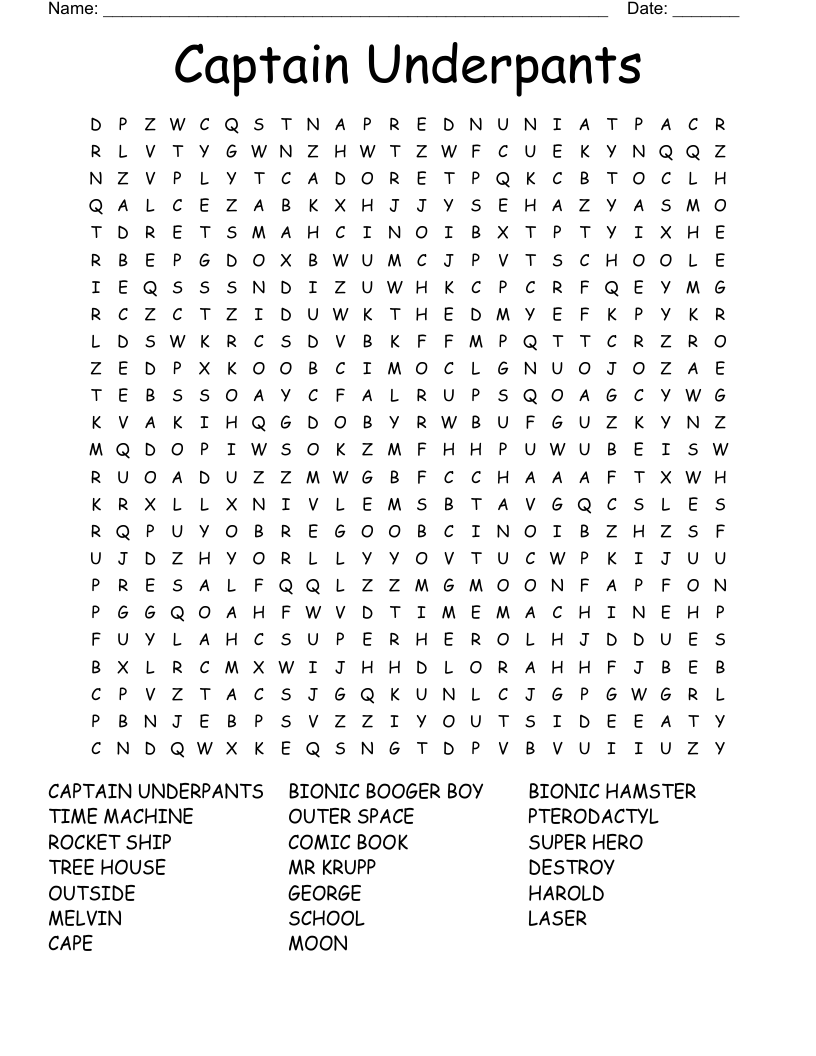 Captain Underpants  Word Search
