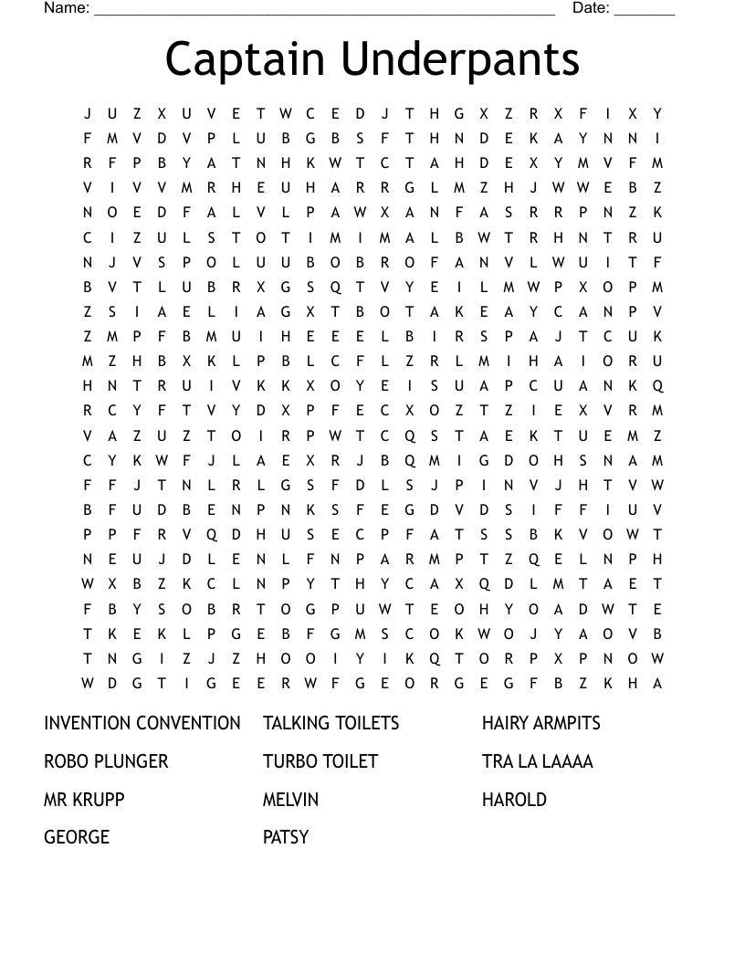 Captain Underpants  Word Search