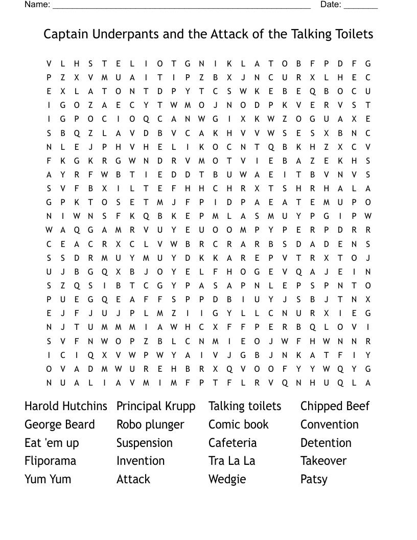 Captain Underpants and the Attack of the Talking Toilets Word Search