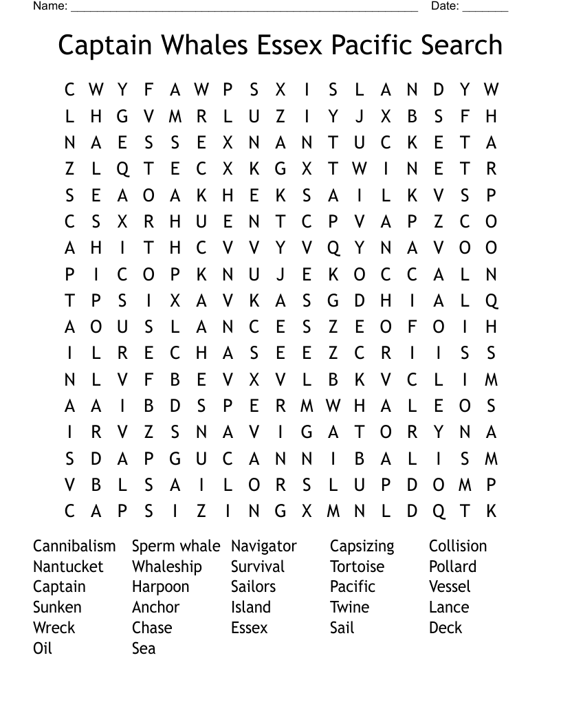 Captain Whales Essex Pacific Search Word Search