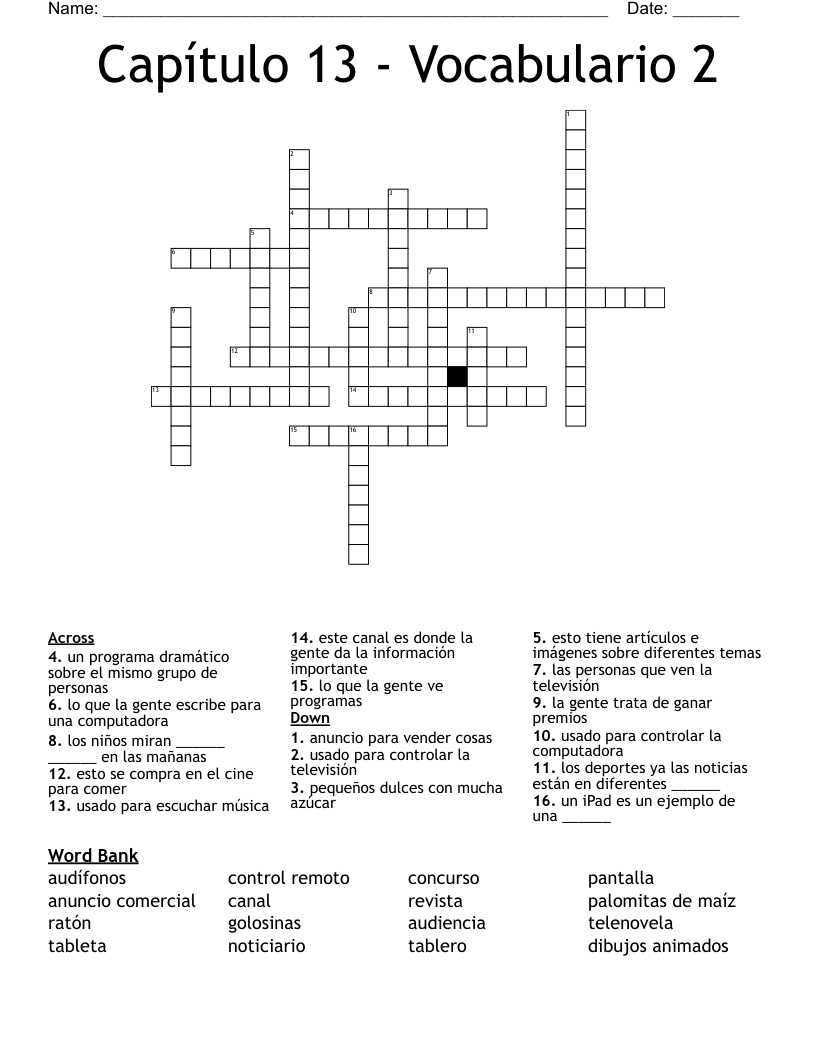 Capítulo 13 - Vocabulario 2 Crossword