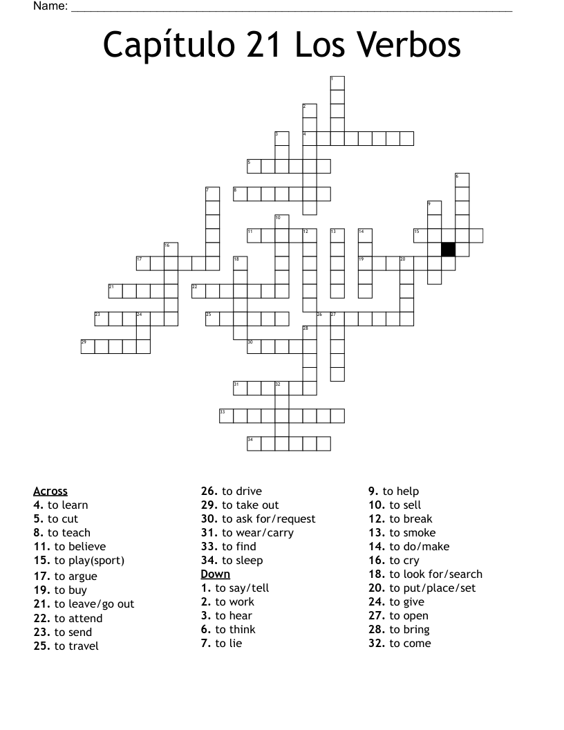 Capítulo 21 Los Verbos Crossword