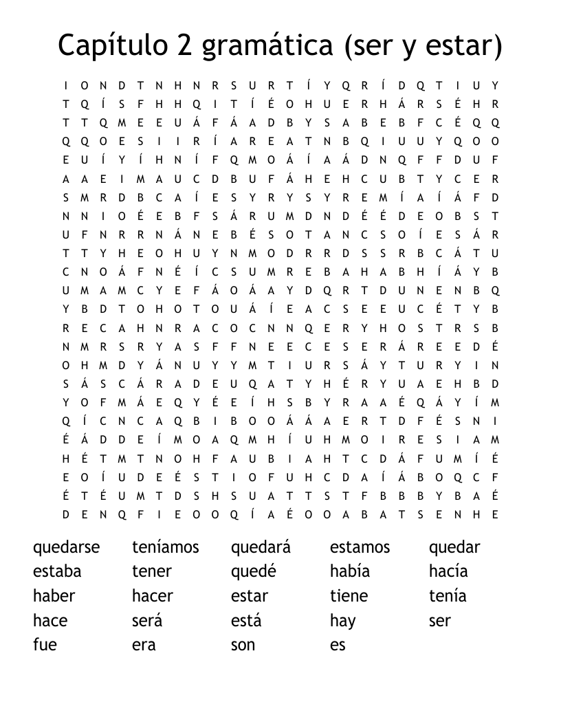 Capítulo 2 gramática (ser y estar) Word Search