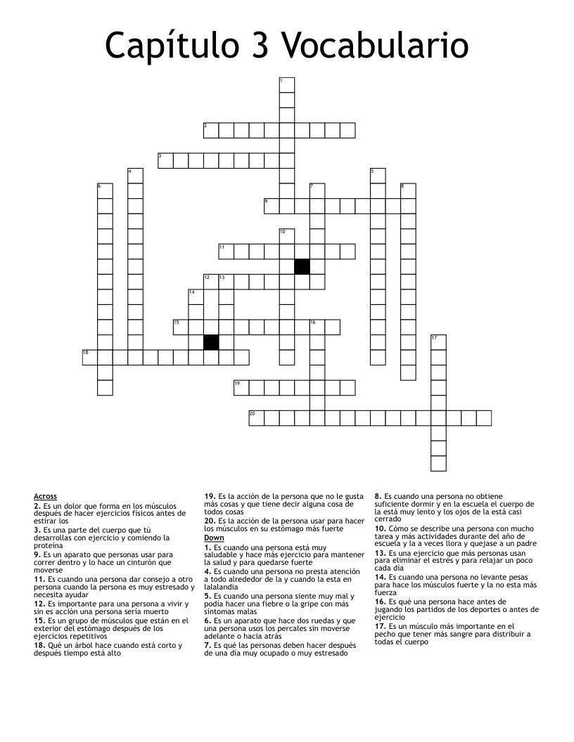 Capítulo 3 Vocabulario Crossword