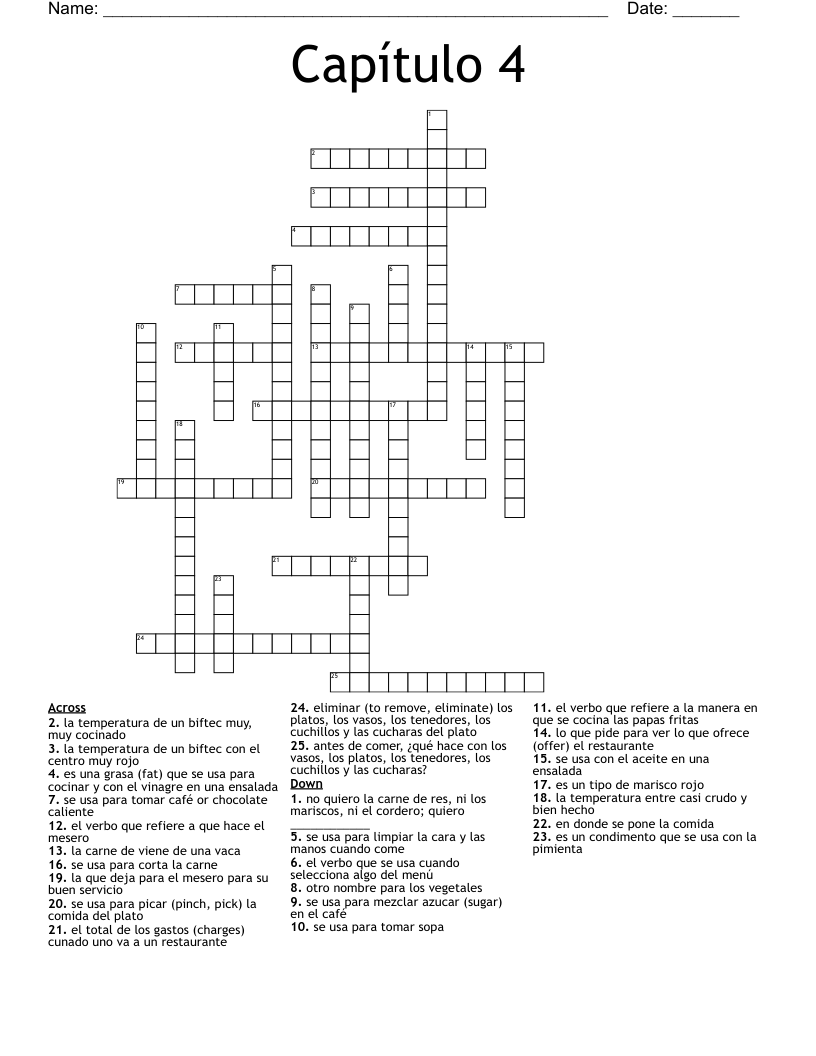 Capítulo 4 Crossword