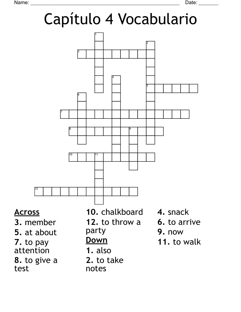 Capítulo 4 Vocabulario  Crossword