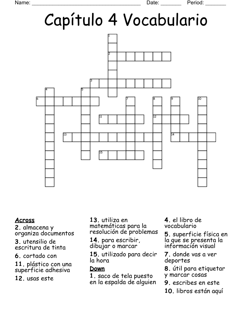 Capítulo 4 Vocabulario  Crossword