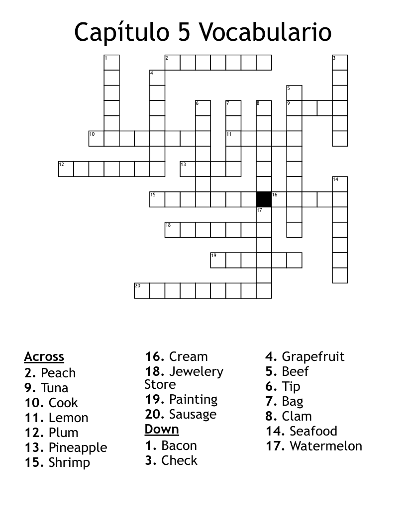 Capítulo 5 Vocabulario  Crossword