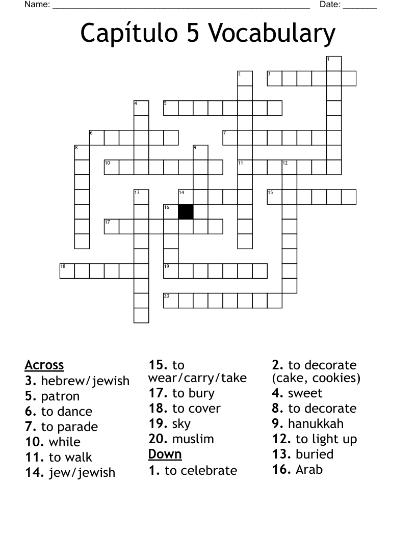Capítulo 5 Vocabulary Crossword