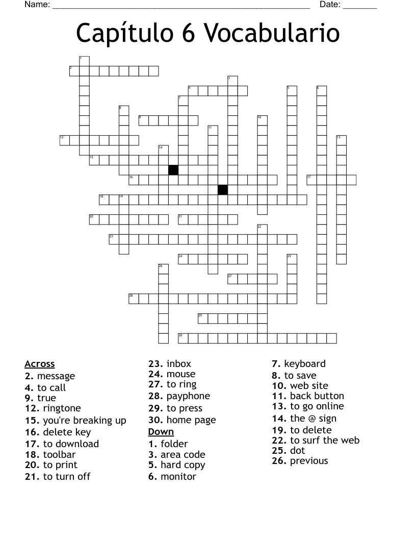 Capítulo 6 Vocabulario Crossword