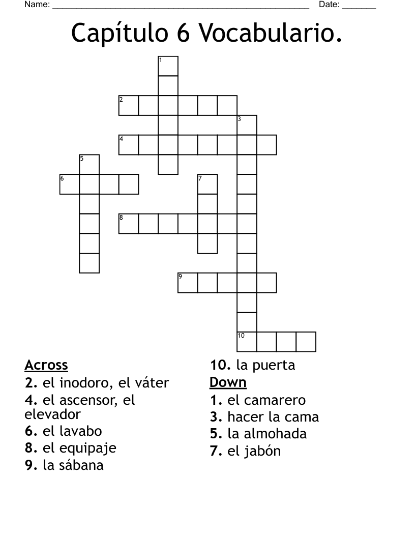 Capítulo 6 Vocabulario. Crossword