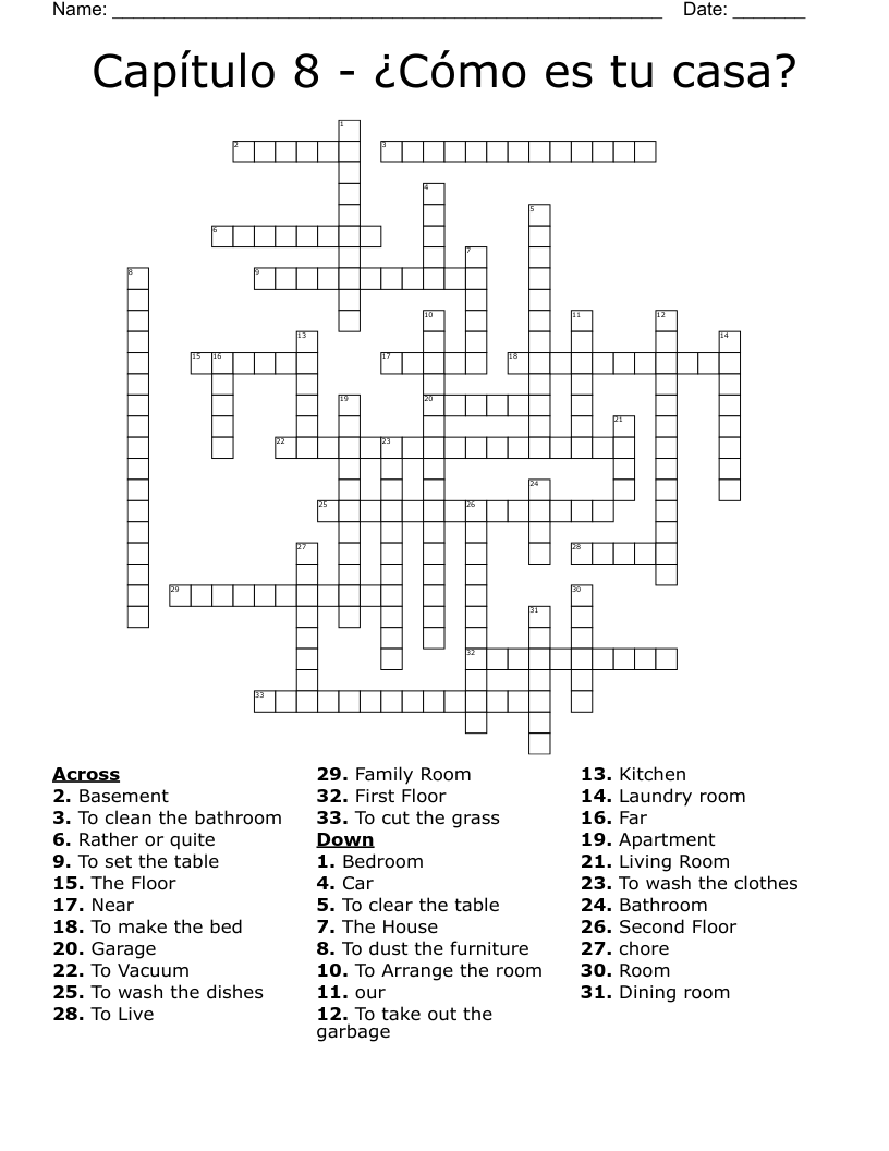 Capítulo 8 - ¿Cómo es tu casa? Crossword