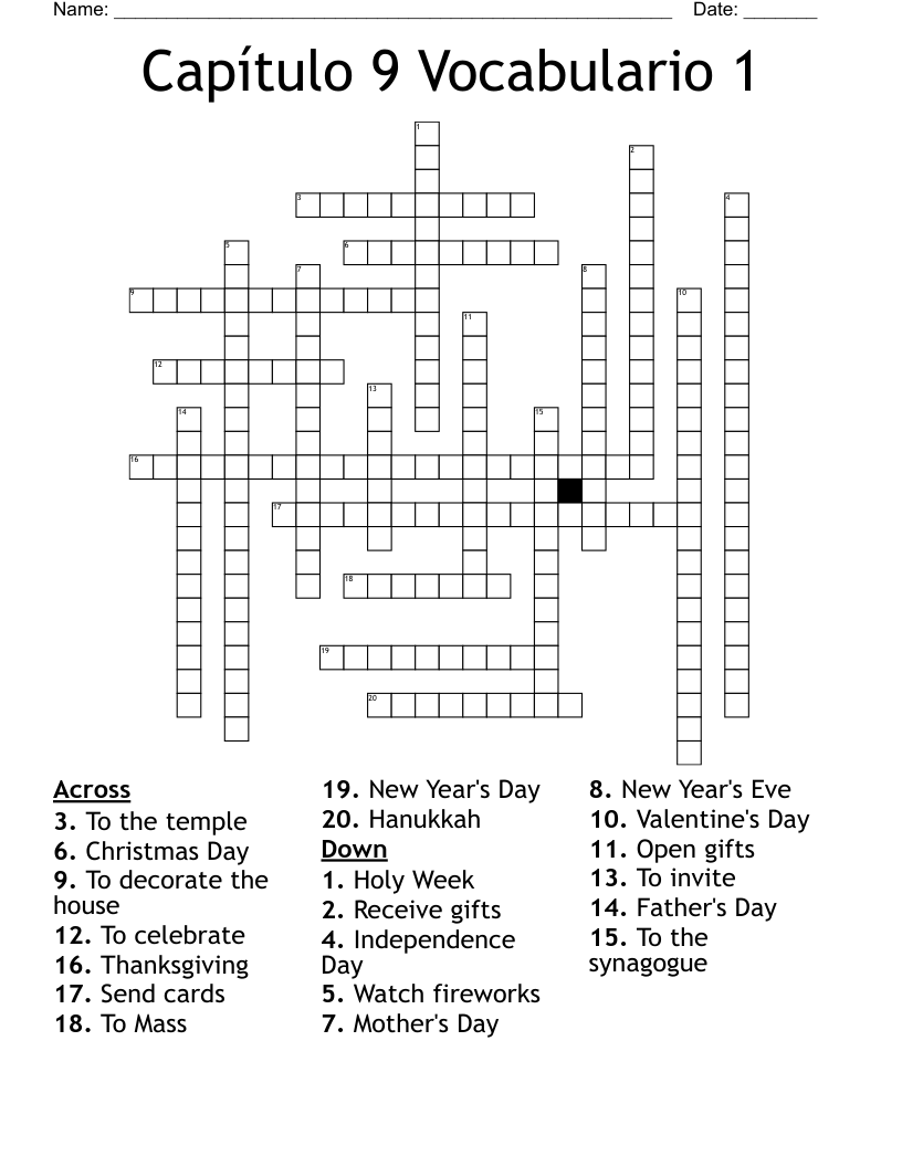 Capítulo 9 Vocabulario 1 Crossword