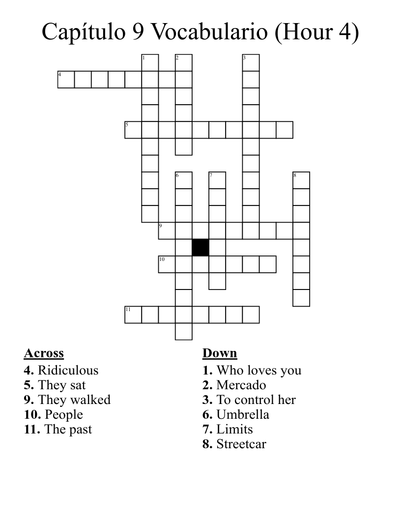 Capítulo 9 Vocabulario (Hour 4) Crossword