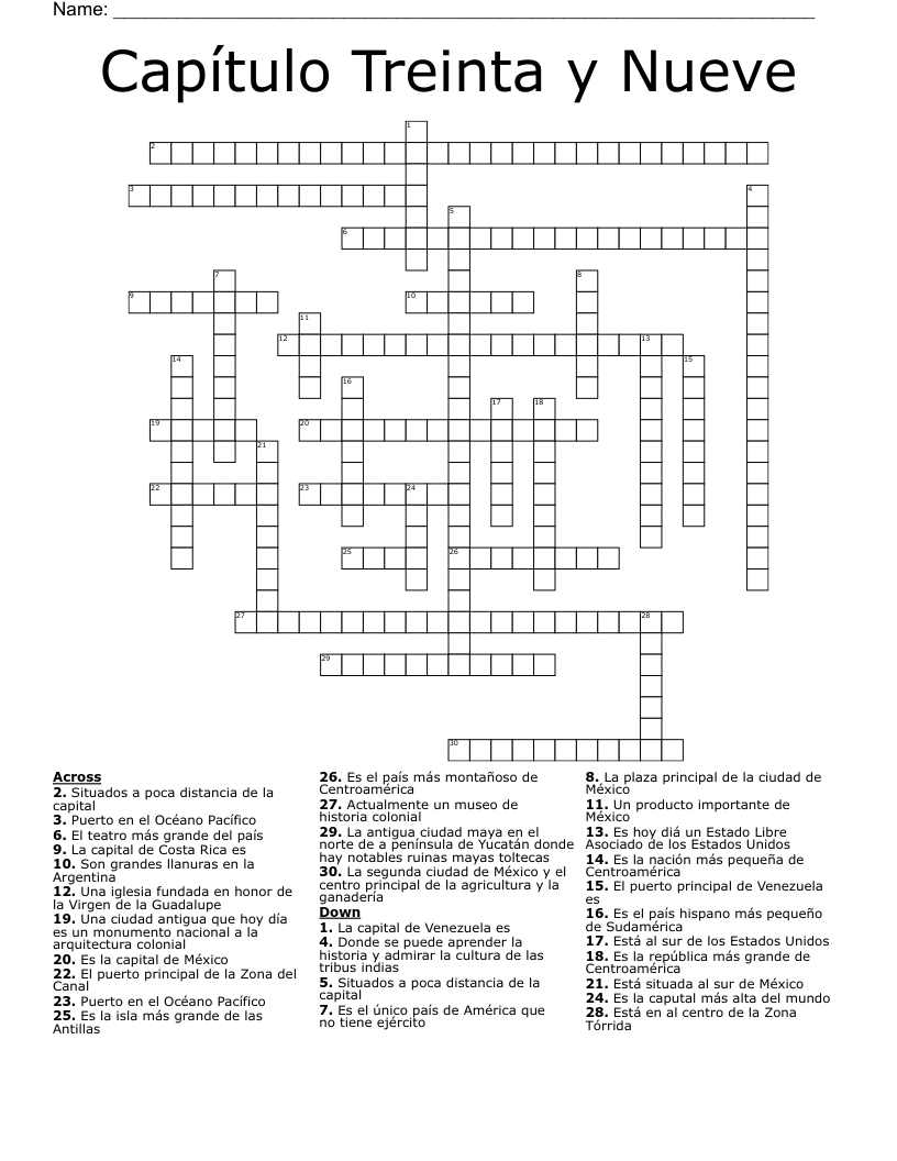 Capítulo Treinta y Nueve Crossword