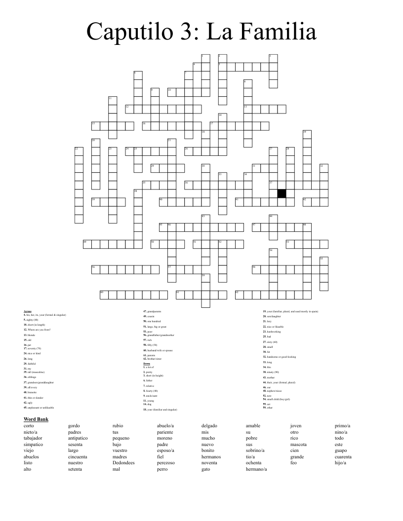 Caputilo 3: La Familia Crossword