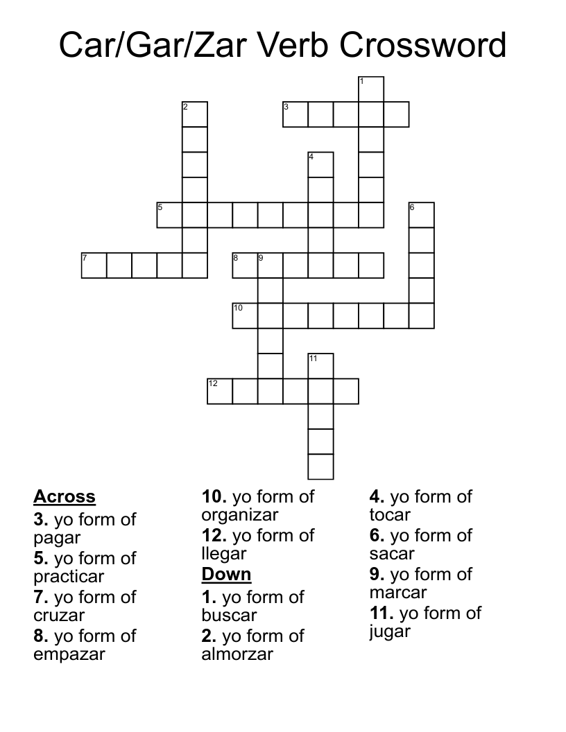 Car/Gar/Zar Verb Crossword