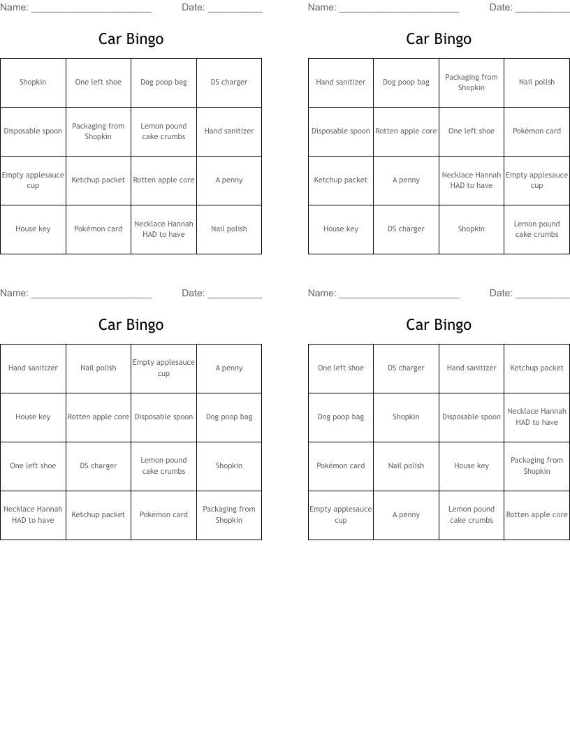 Car Bingo