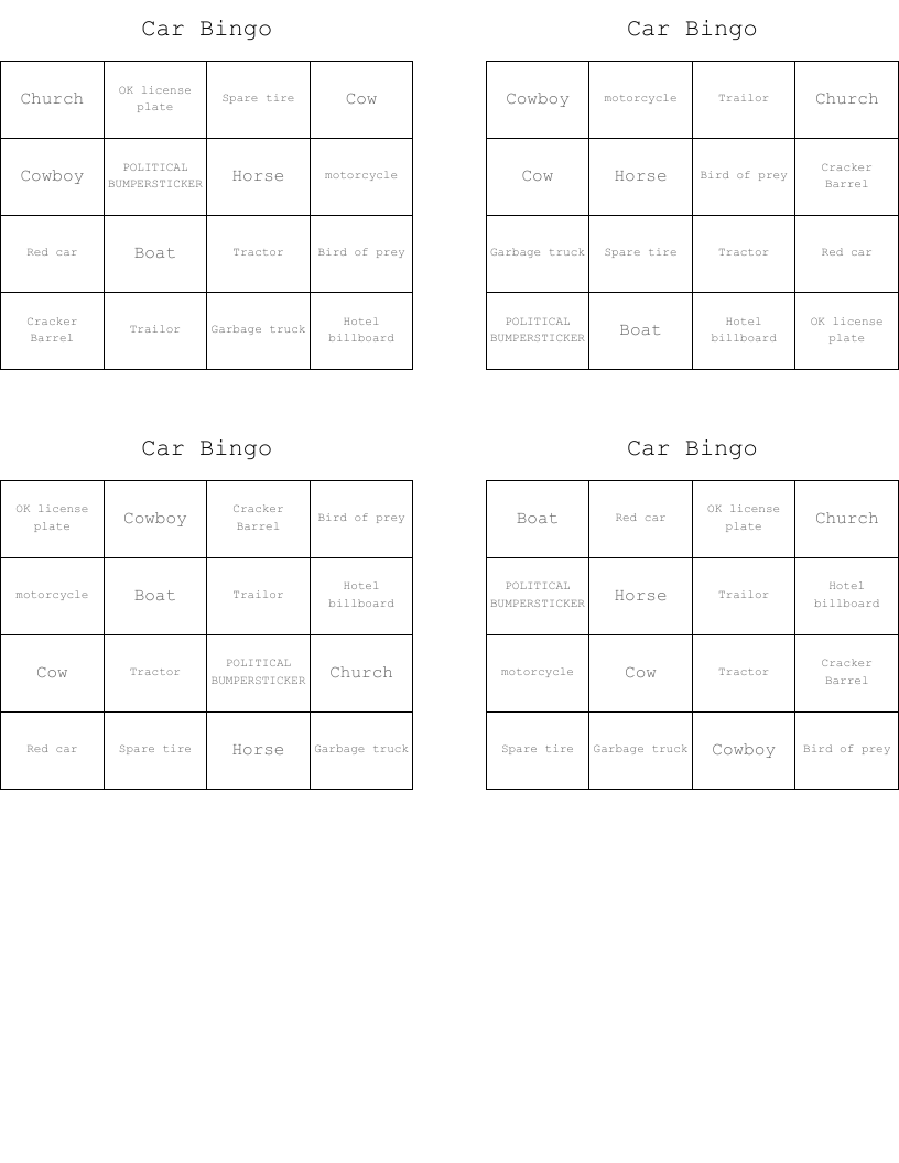 Car Bingo