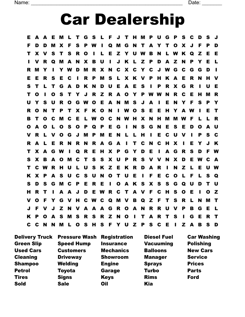 Car Dealership Word Search