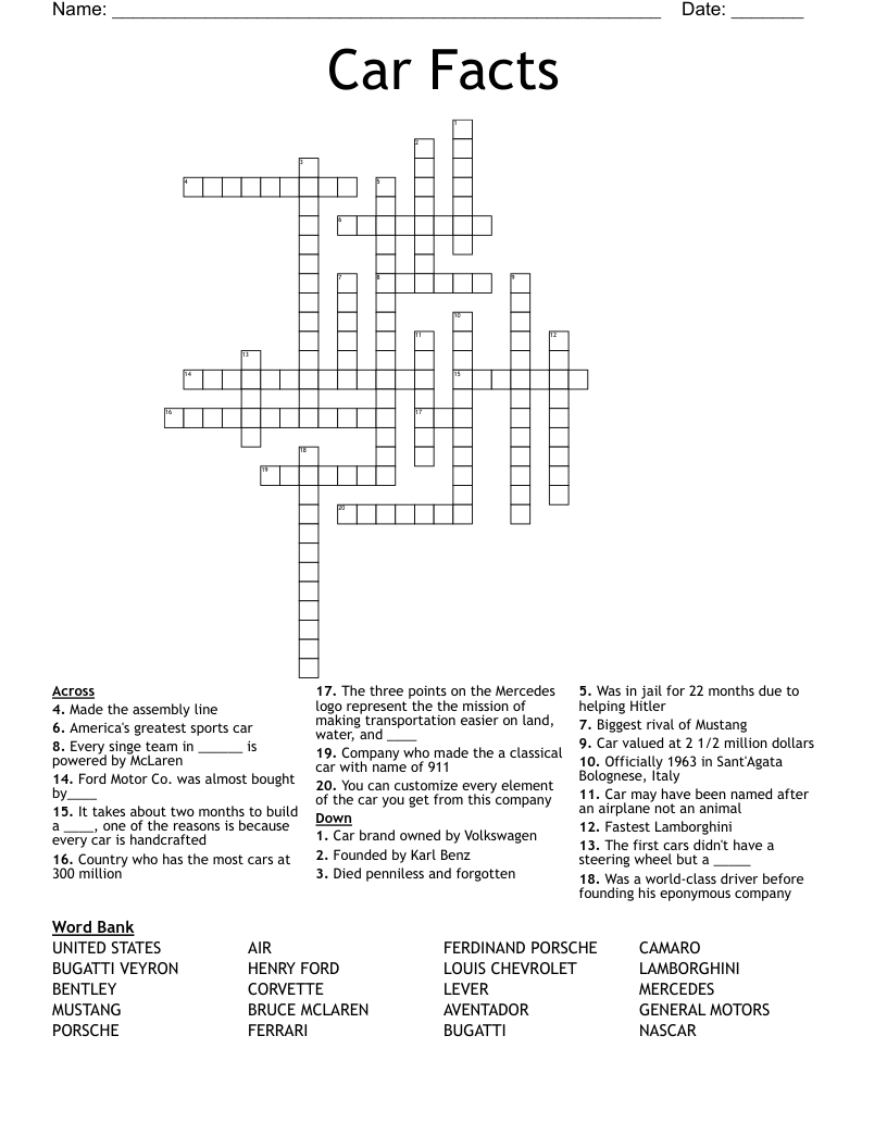Car Facts Crossword