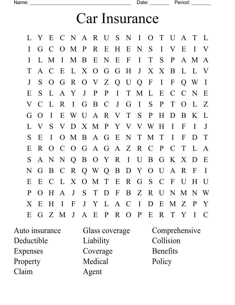 Car Insurance Word Search