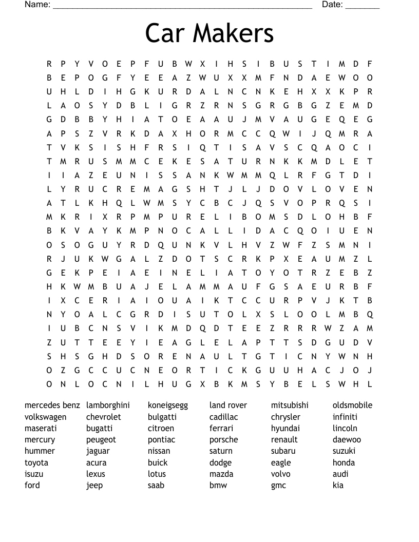 Car Makers Word Search
