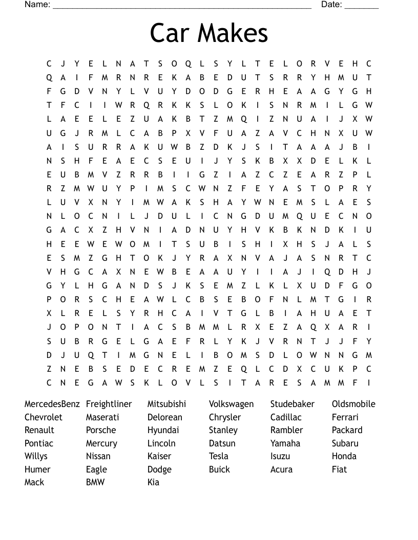 Car Makes Word Search
