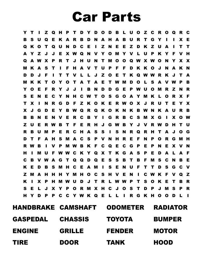 Car Parts Word Search