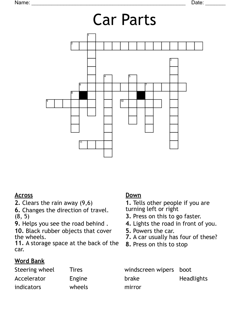 Car Parts Crossword