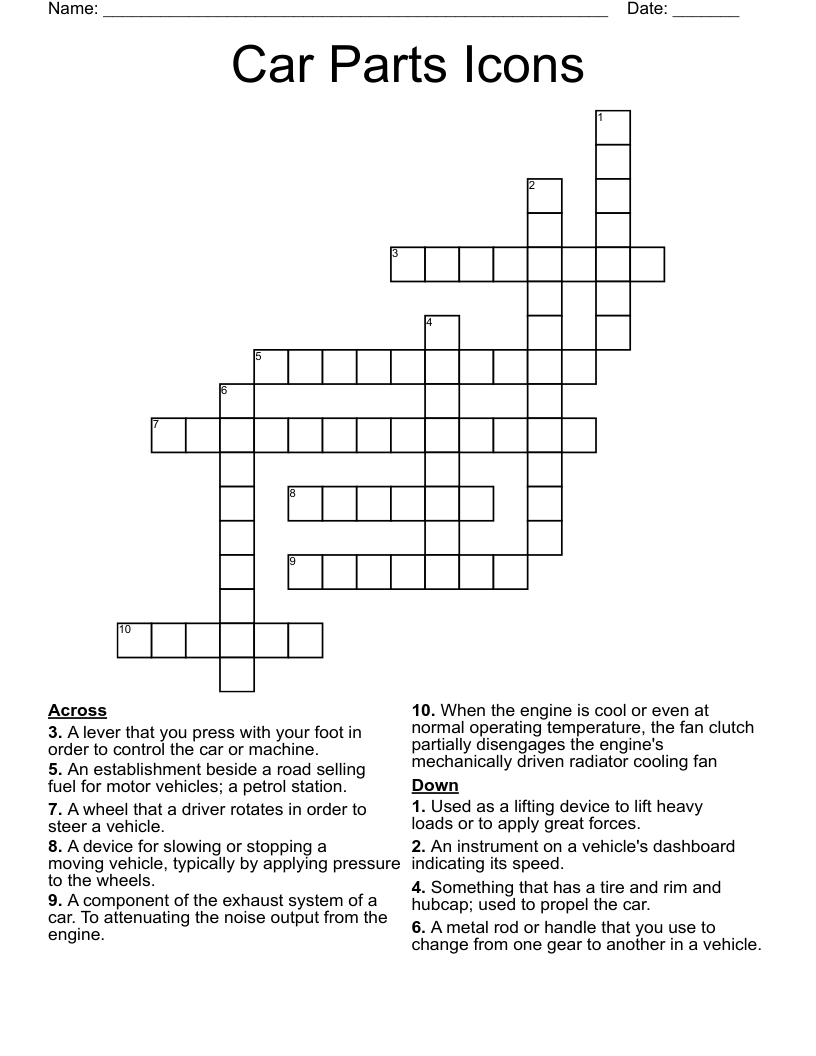 Car Parts Icons Crossword