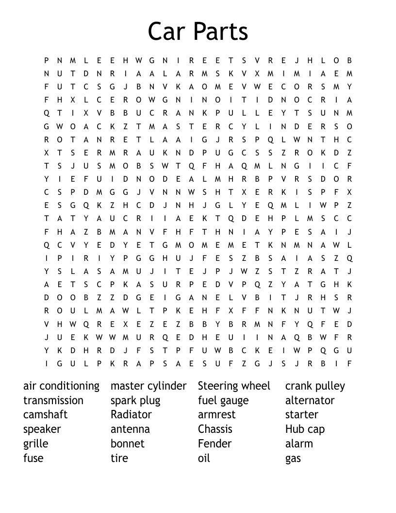 Car Parts  Word Search