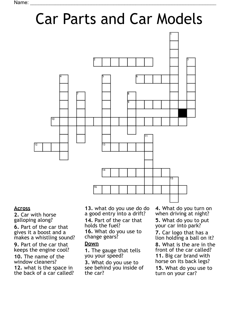 Car Parts and Car Models Crossword