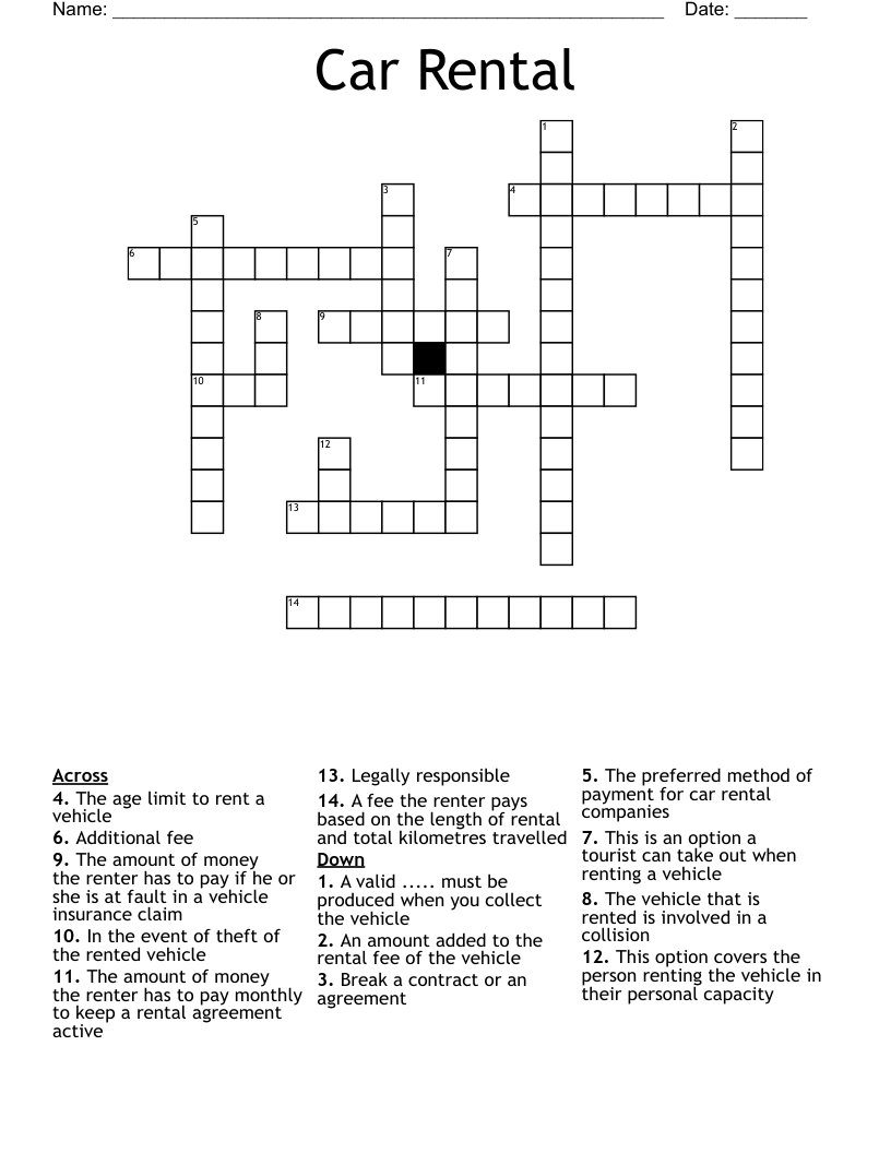 Car Rental Crossword