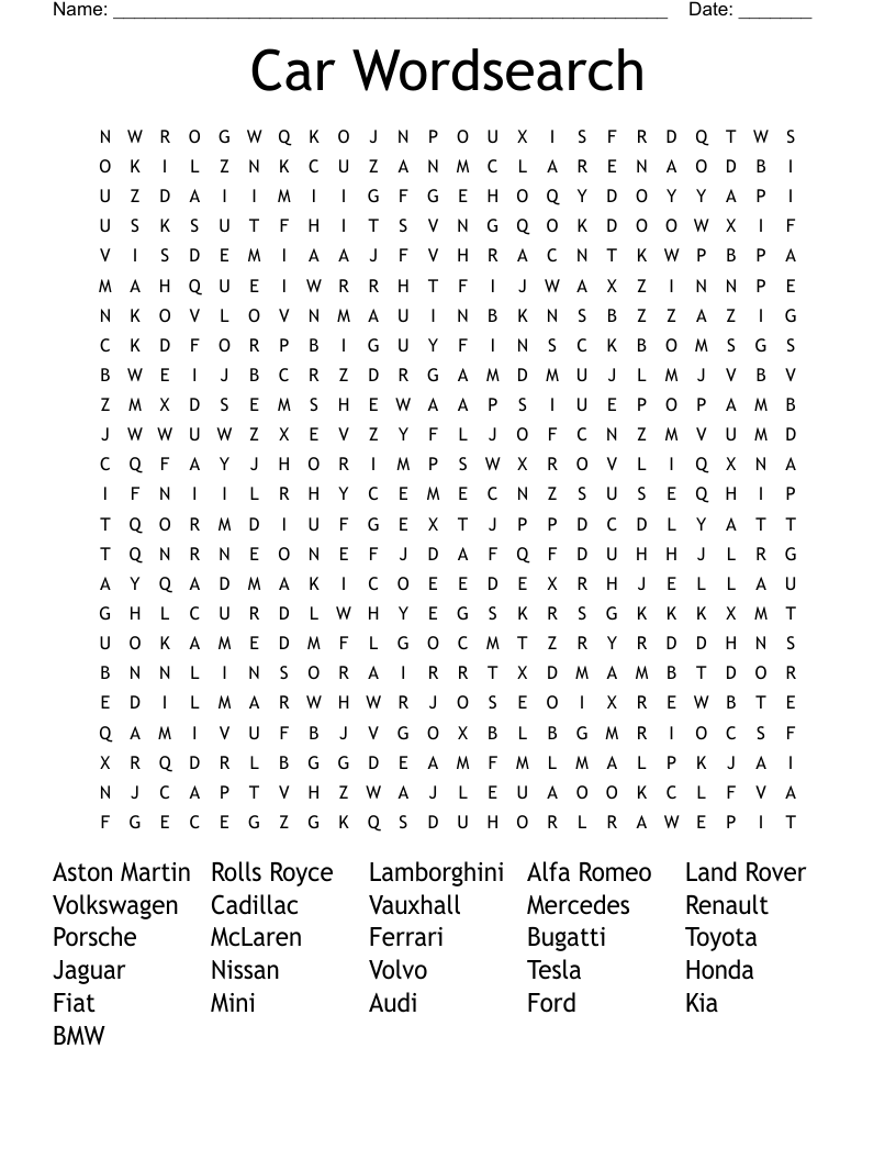 Car Wordsearch 