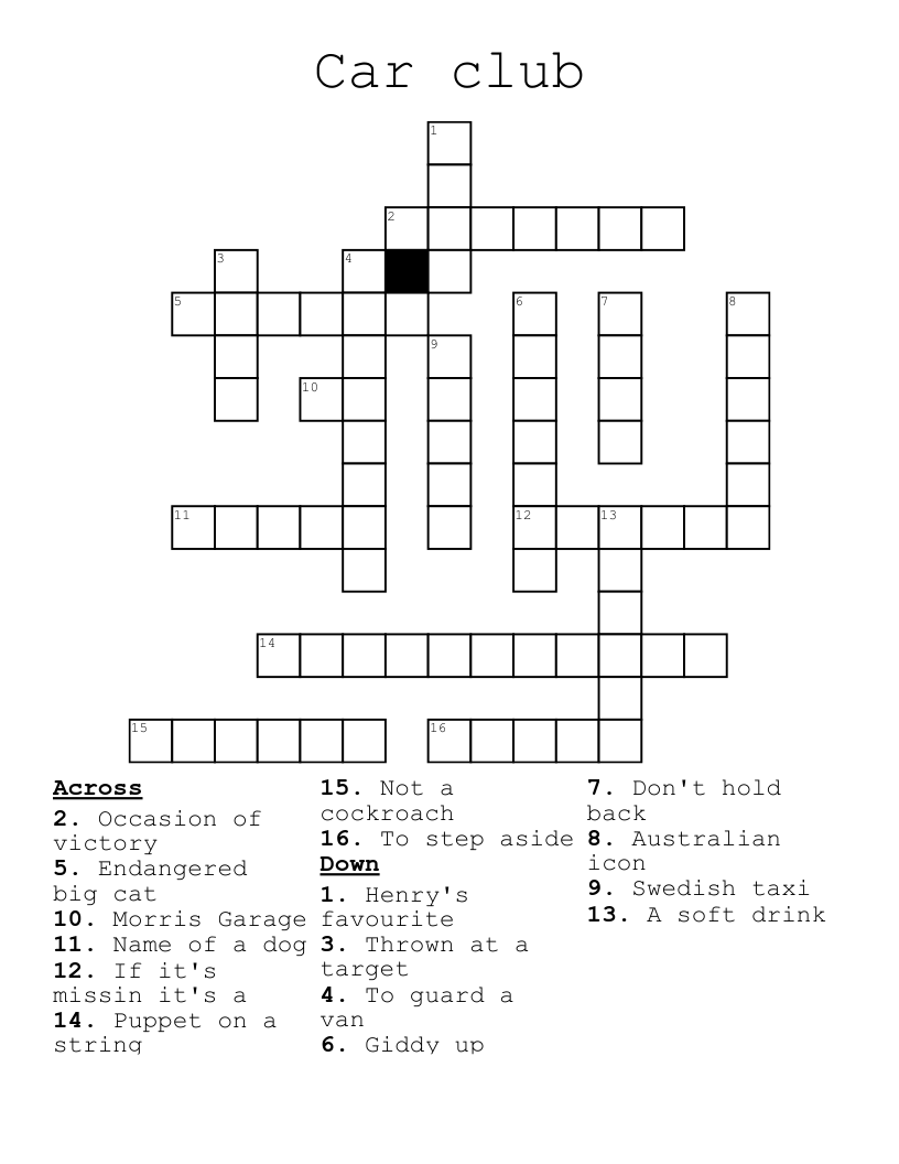 Car club Crossword