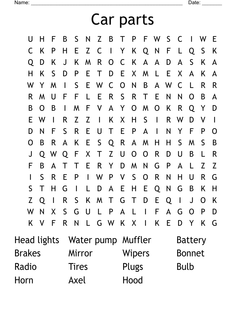 Car parts Word Search