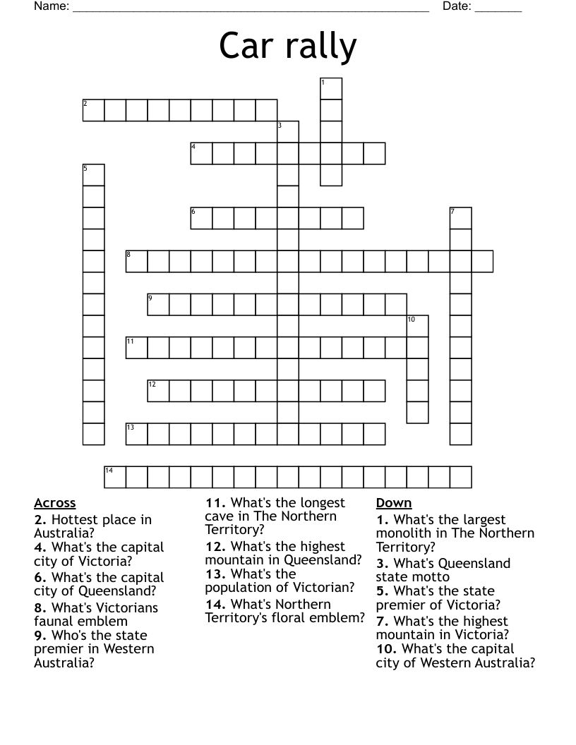 Car rally Crossword
